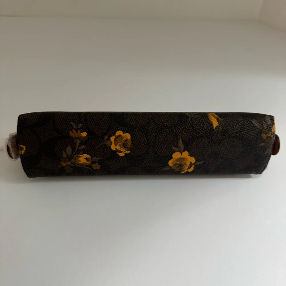 NWT Coach CCI83 Floral Signature Canvas Pencil Case Walnut Yellow
